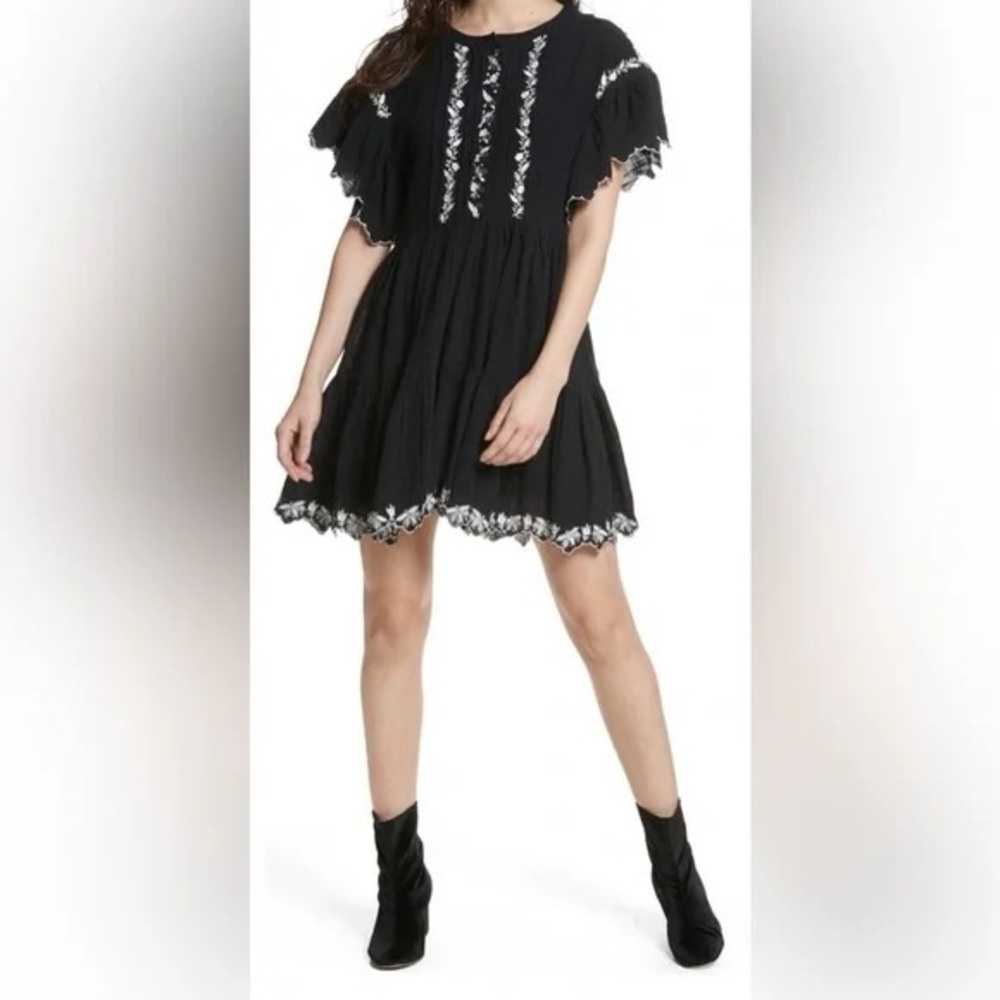 Free People Santiago Embroidered Minidress Black Size M
